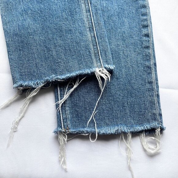 ARITZIA DENIM FORUM MEDIUM WASH THE YOKO HIGH RISE SLIM DISTRESSED RAW HEM JEANS - Picture 10 of 13